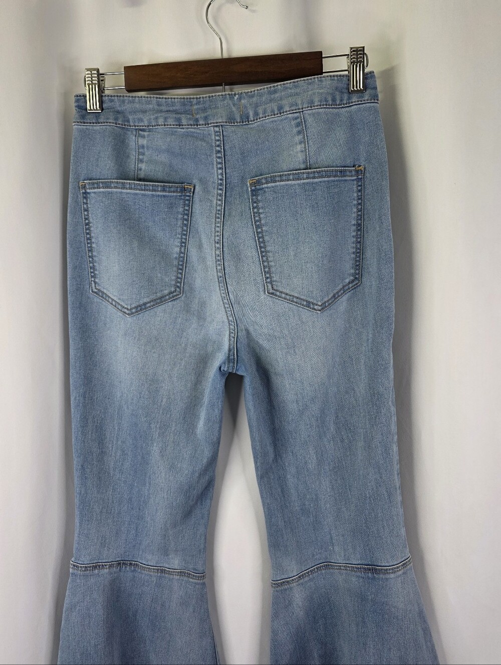 FREE PEOPLE Size 27 Just Float On Flare Jeans Bell Bottoms RAW Hem High Waist - Picture 9 of 16
